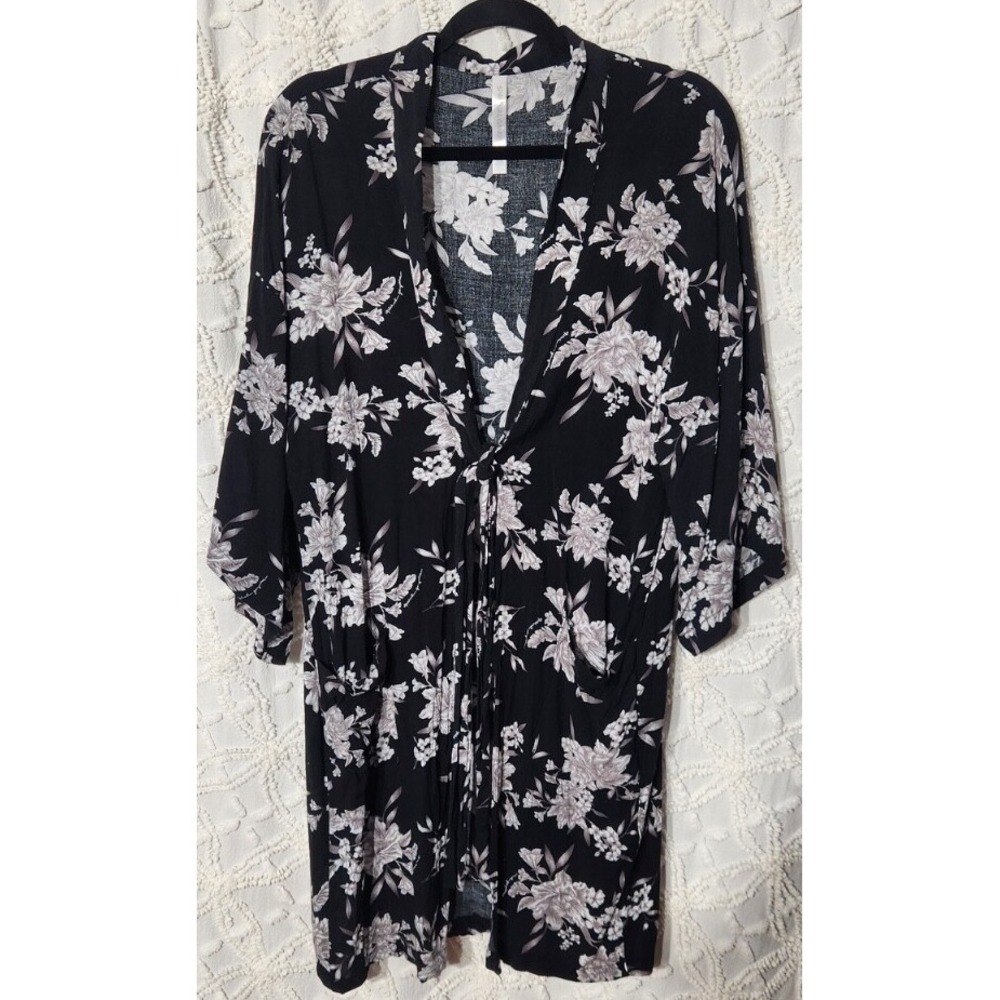 Spritual Gangster‎ Womens Floral Robe One Size Black Cover Up Kaftan Boho